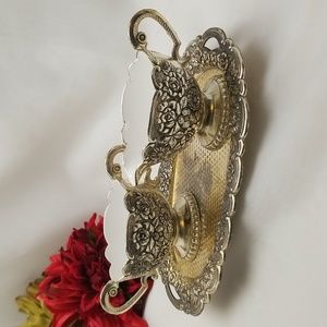 Three Piece Metal Creamer Sugar Set with Enamel Lining